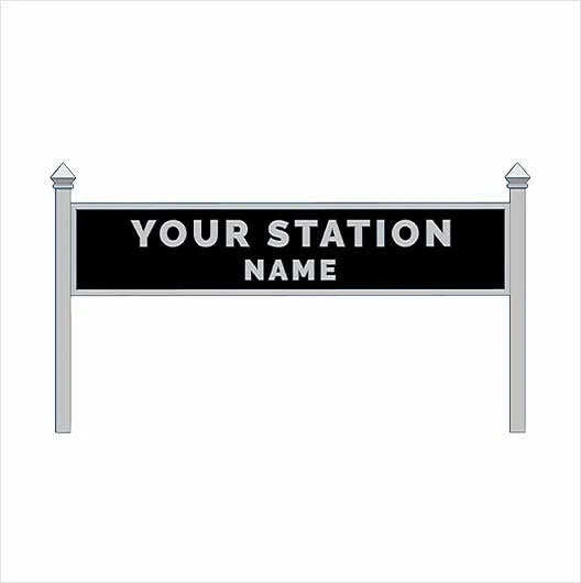 O Scale | Pre-Coloured | Double-Sided Personalised Steam-Era Station Name Board - Style 1 - Two Lines of Text