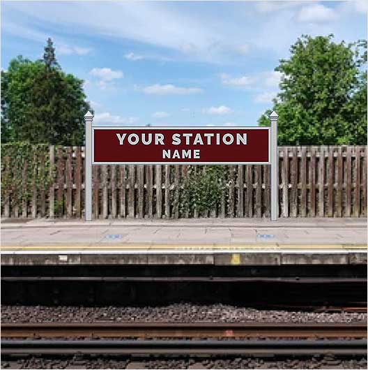 HO Scale | Pre-Coloured | Single-Sided Personalised Steam-Era Station Name Board - Style 1 - Two Lines of Text