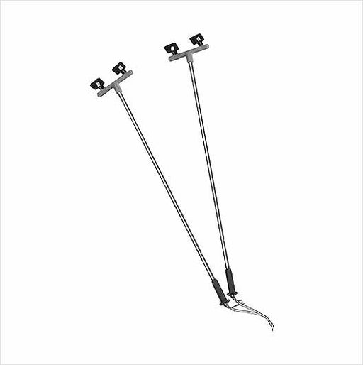 Two silver-colored LED floodlights designed for model train setups, with visible wiring and mounting brackets.