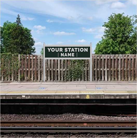 HO Scale | Pre-Coloured | Single-Sided Personalised Steam-Era Station Name Board - Style 2 - Two Lines of Text