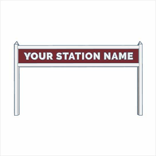 HO Scale | Pre-Coloured | Double-Sided Personalised Steam-Era Station Name Board - Style 2 - One Line of Text