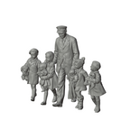 Unpainted grey resin model of OO Scale Ready to Paint 1950s Railway Porter Accompanying Travelling Children