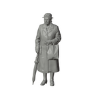 Unpainted grey resin model of OO Scale Ready to Paint 1950s Old Lady With Bag And Umbrella