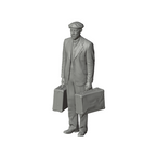 Unpainted grey resin model of OO Scale Ready to Paint 1950s Old Man Carrying Two Suitcases