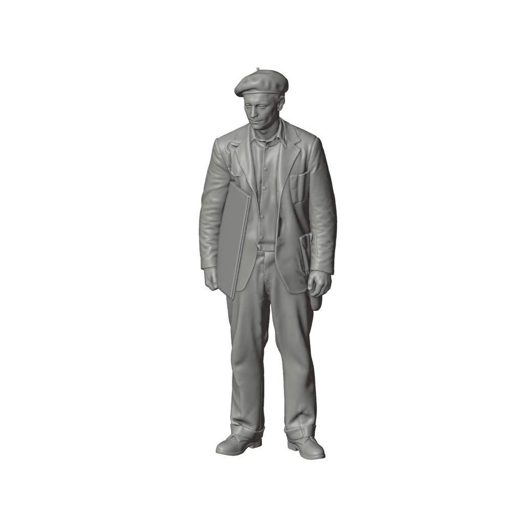 Unpainted grey resin model of OO Scale Ready to Paint 1950s Artist Wearing A Beret