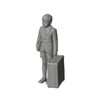 Unpainted grey resin model of OO Scale Ready to Paint 1950s Boy With Large Suitcase