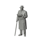 Unpainted grey resin model of OO Scale Ready to Paint 1950s Gentleman With Cane And Newspaper