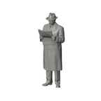 Unpainted grey resin model of OO Scale Ready to Paint 1950s Gentleman Reading A Newspaper