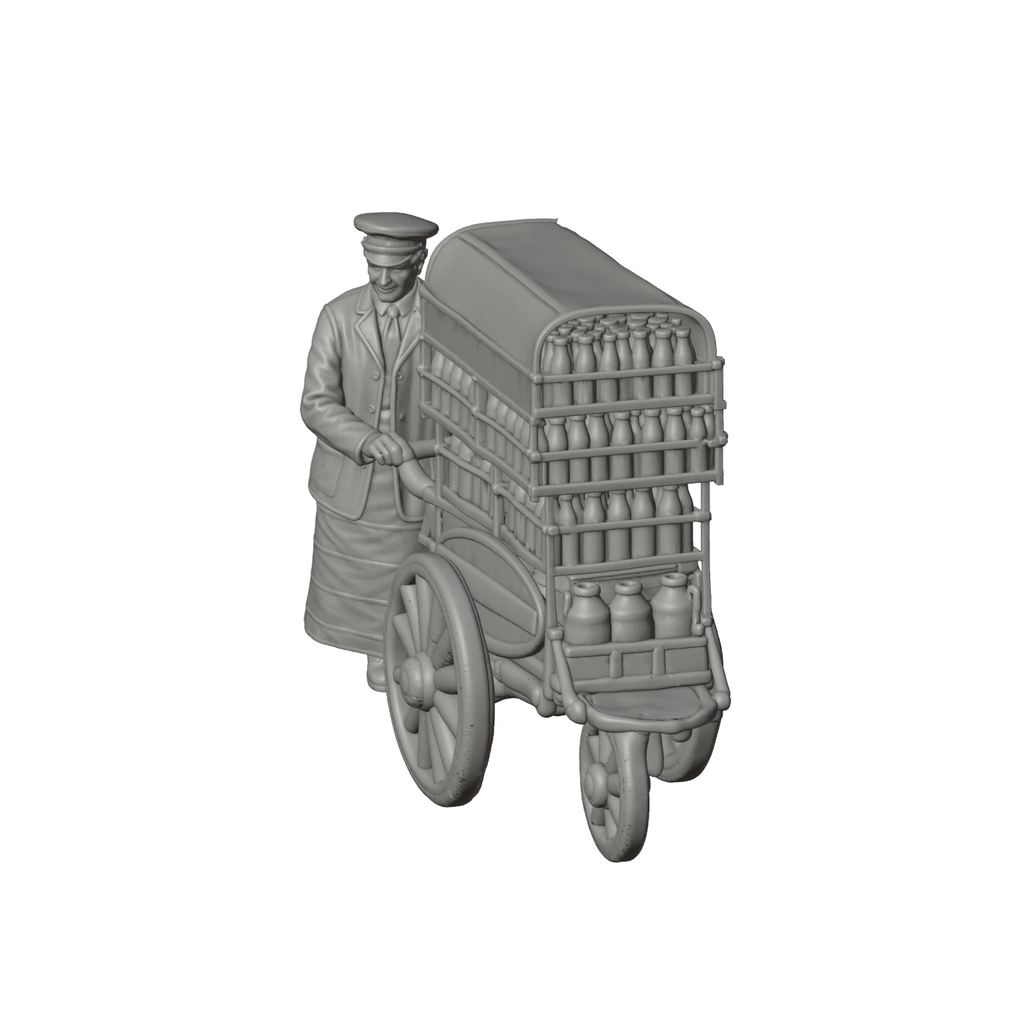 Unpainted grey resin model of OO Scale Ready to Paint 1950s Milkman With Cart