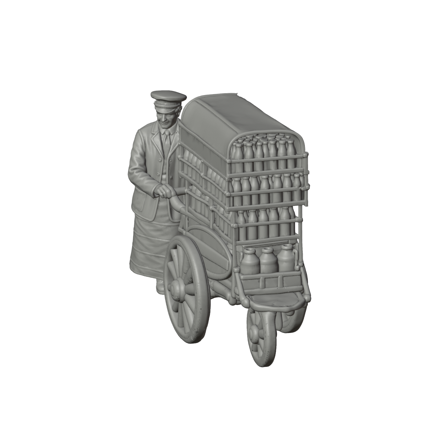 Unpainted grey resin model of OO Scale Ready to Paint 1950s Milkman With Cart