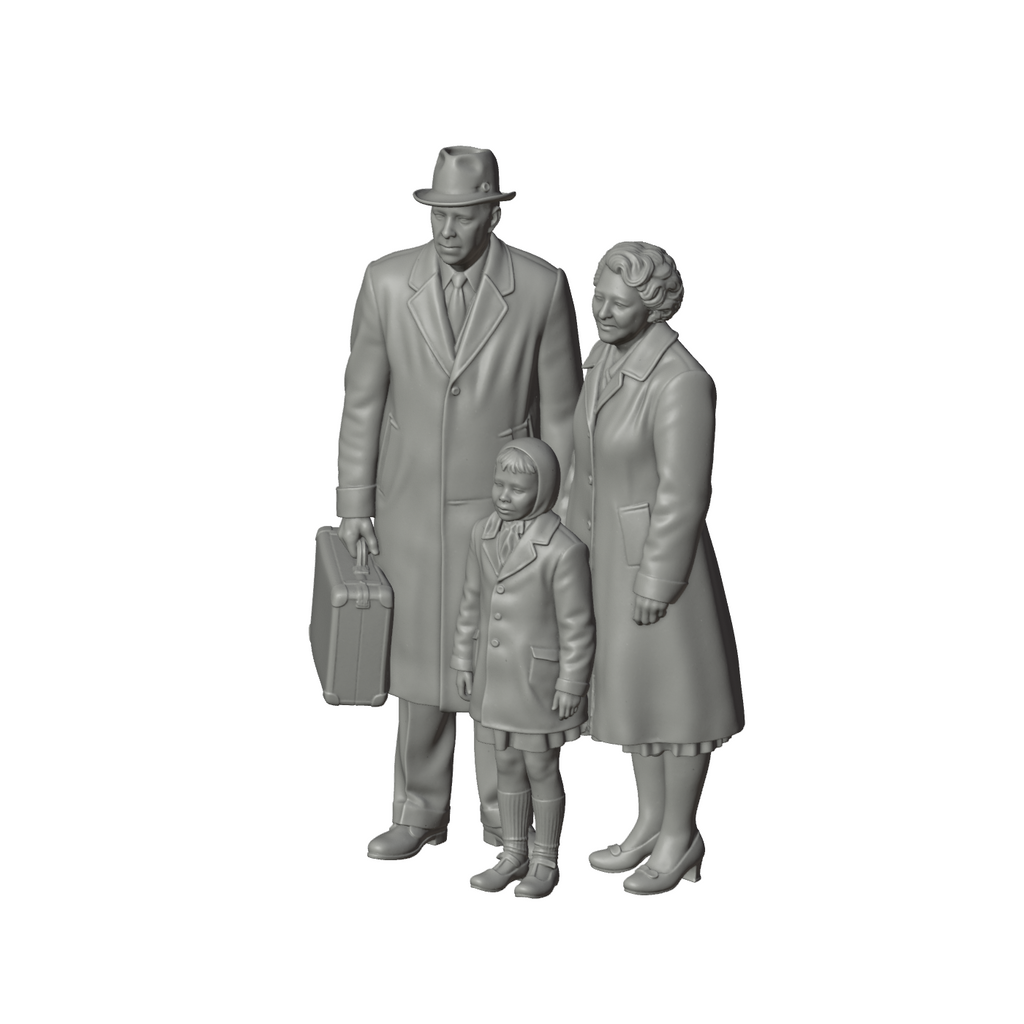 Unpainted grey resin model of OO Scale Ready to Paint 1950s Parents With Daughter