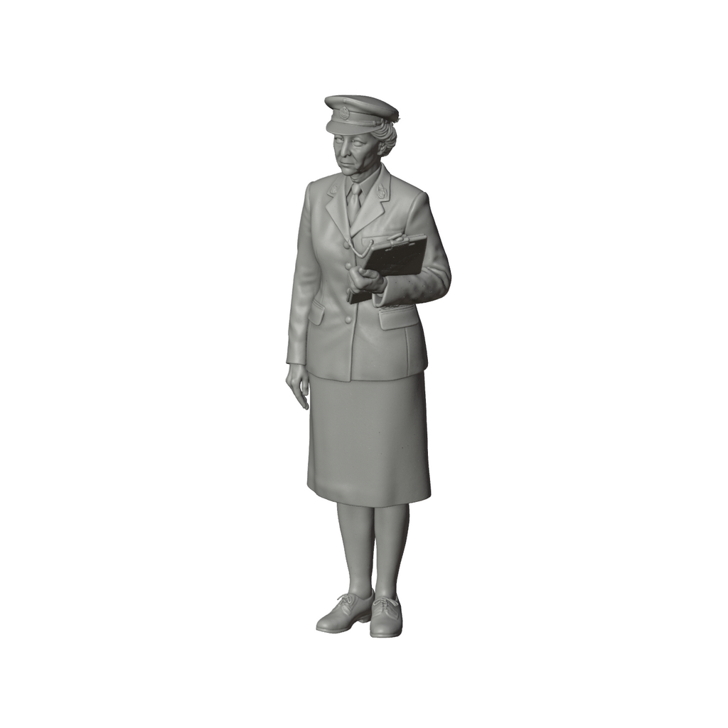 Unpainted grey resin model of OO Scale Ready to Paint 1950s Railway Official Holding A Clipboard