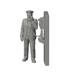 Unpainted grey resin model of OO Scale Ready to Paint 1950s Signalman Using A Wall Mounted Telephone