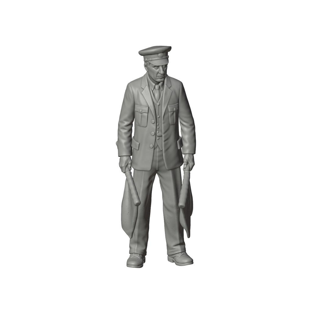 Unpainted grey resin model of OO Scale Ready to Paint 1950s Signalman With Flags