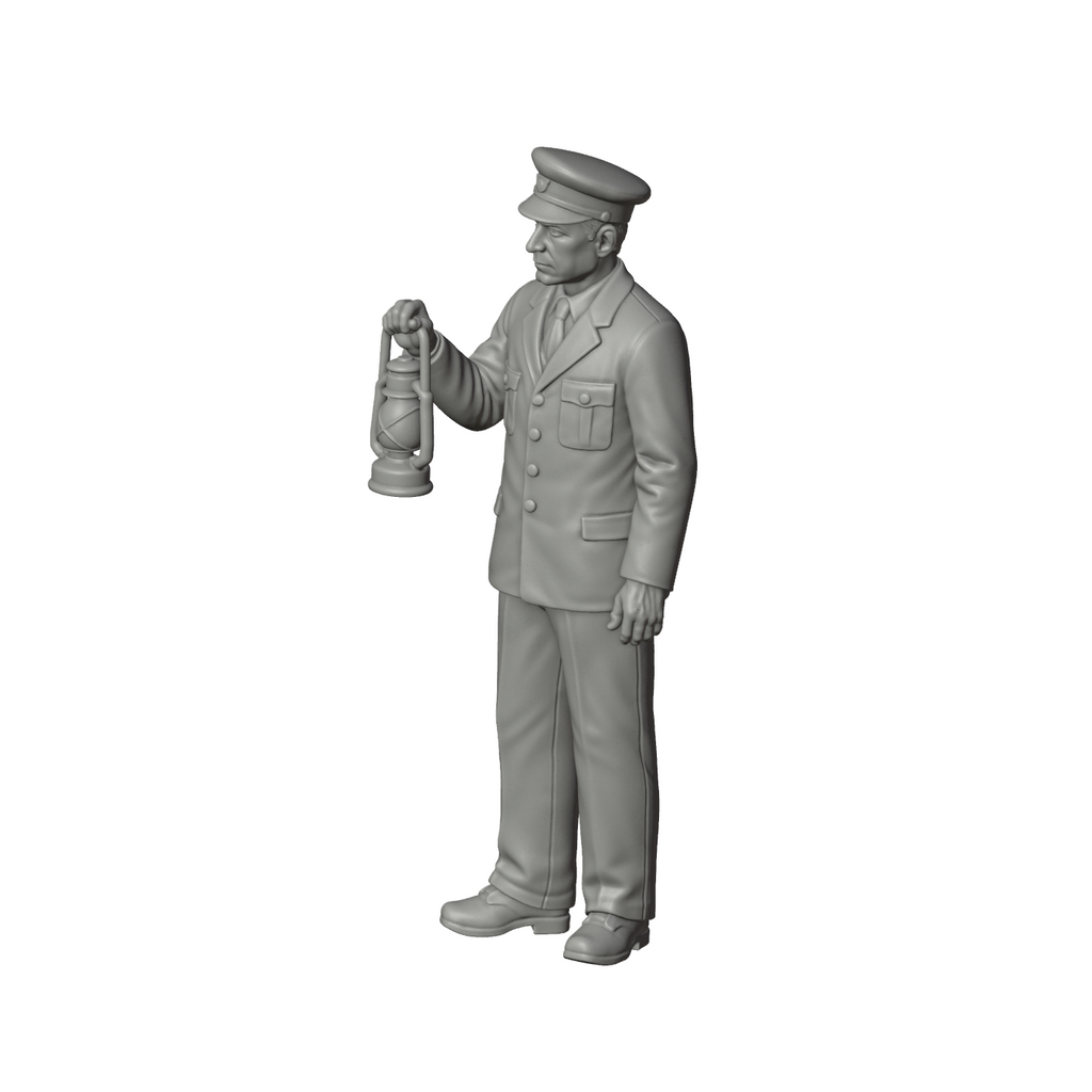 Unpainted grey resin model of OO Scale Ready to Paint 1950s Signalman With Lamp