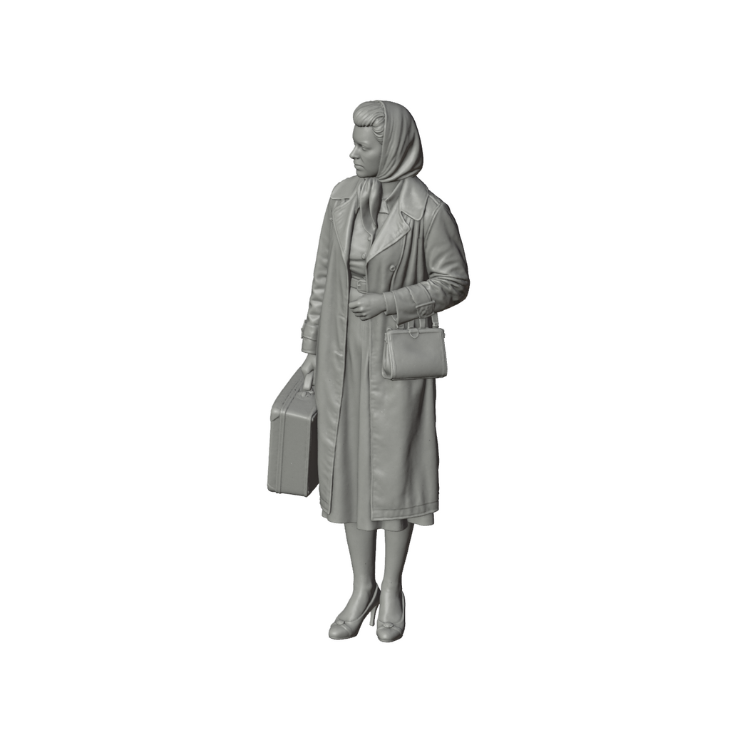 Unpainted grey resin model of OO Scale Ready to Paint 1950s Woman Wearing A Headscarf