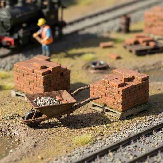 OO Scale Ready to Paint Pallets of Bricks and Wheelbarrow