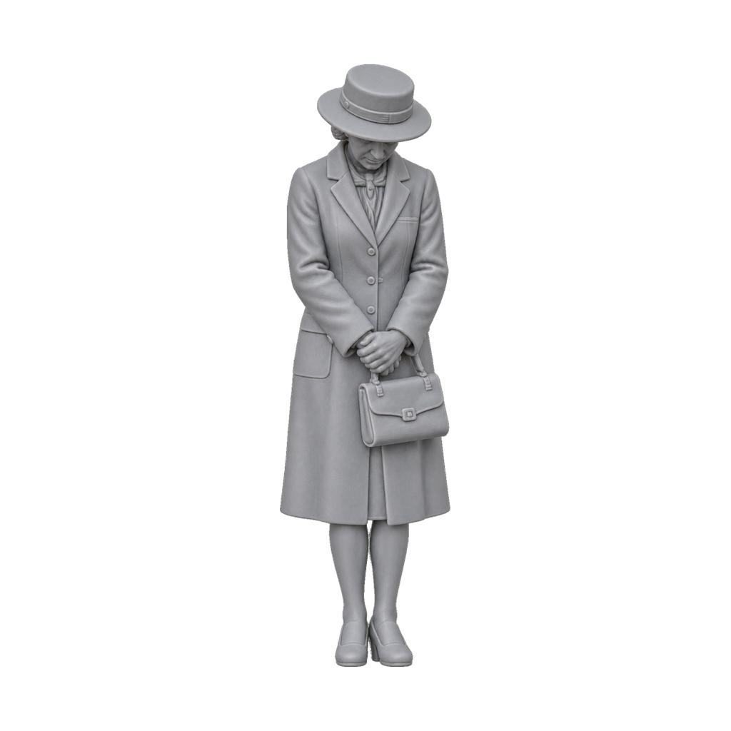 OO Scale Ready to Paint Modern Funeral Mourner in Long Coat and Wide-Brim Hat