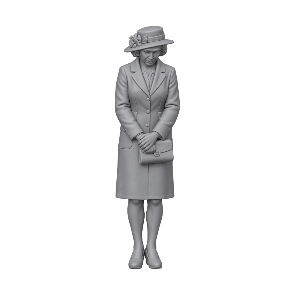 OO Scale Ready to Paint Modern Funeral Mourner in Long Coat and Floral Brimmed Hat