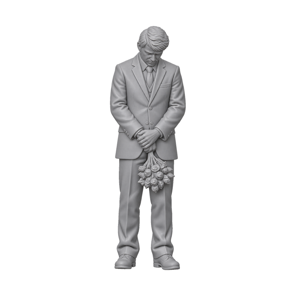 OO Scale Ready to Paint Modern Funeral Mourner Holding Flowers