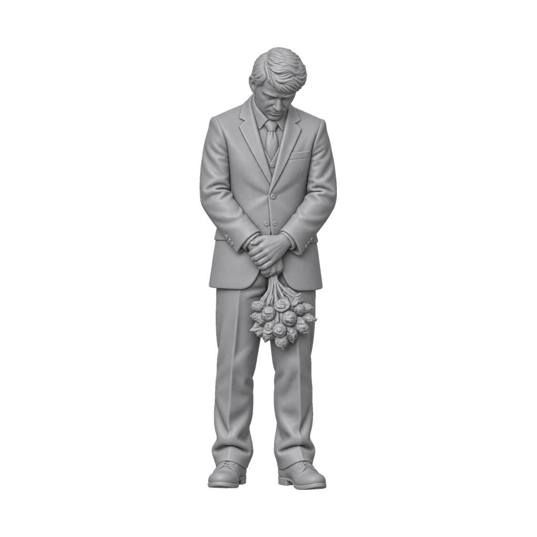 OO Scale Ready to Paint Modern Funeral Mourner Holding Flowers