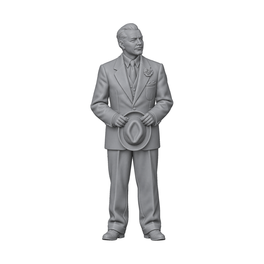 OO Scale Ready to Paint Modern Funeral Mourner Holding Trilby-Style Hat