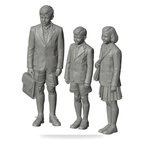 Generated grey resin studio product asset - OO Scale Ready to Paint 1950s Girl With Two Brothers