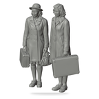 Generated grey resin studio product asset - OO Scale Ready to Paint 1950s Two Girls With Suitcases