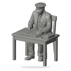 Generated grey resin studio product asset - OO Scale Ready to Paint 1950s Signalman Writing At Desk