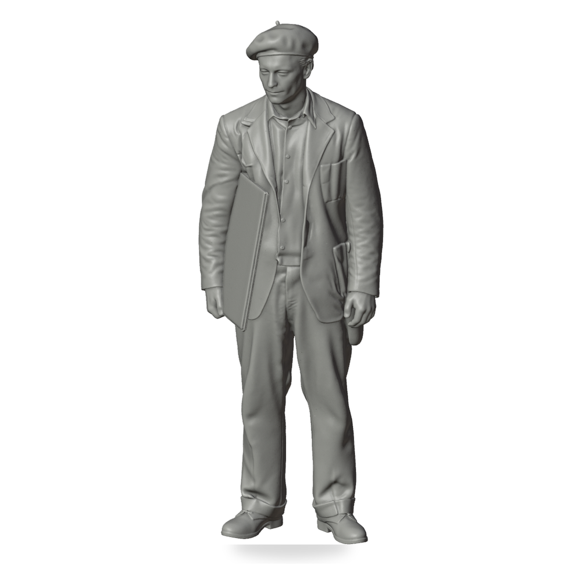 Generated grey resin studio product asset - OO Scale Ready to Paint 1950s Artist Wearing A Beret