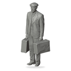 Generated grey resin studio product asset - OO Scale Ready to Paint 1950s Old Man Carrying Two Suitcases