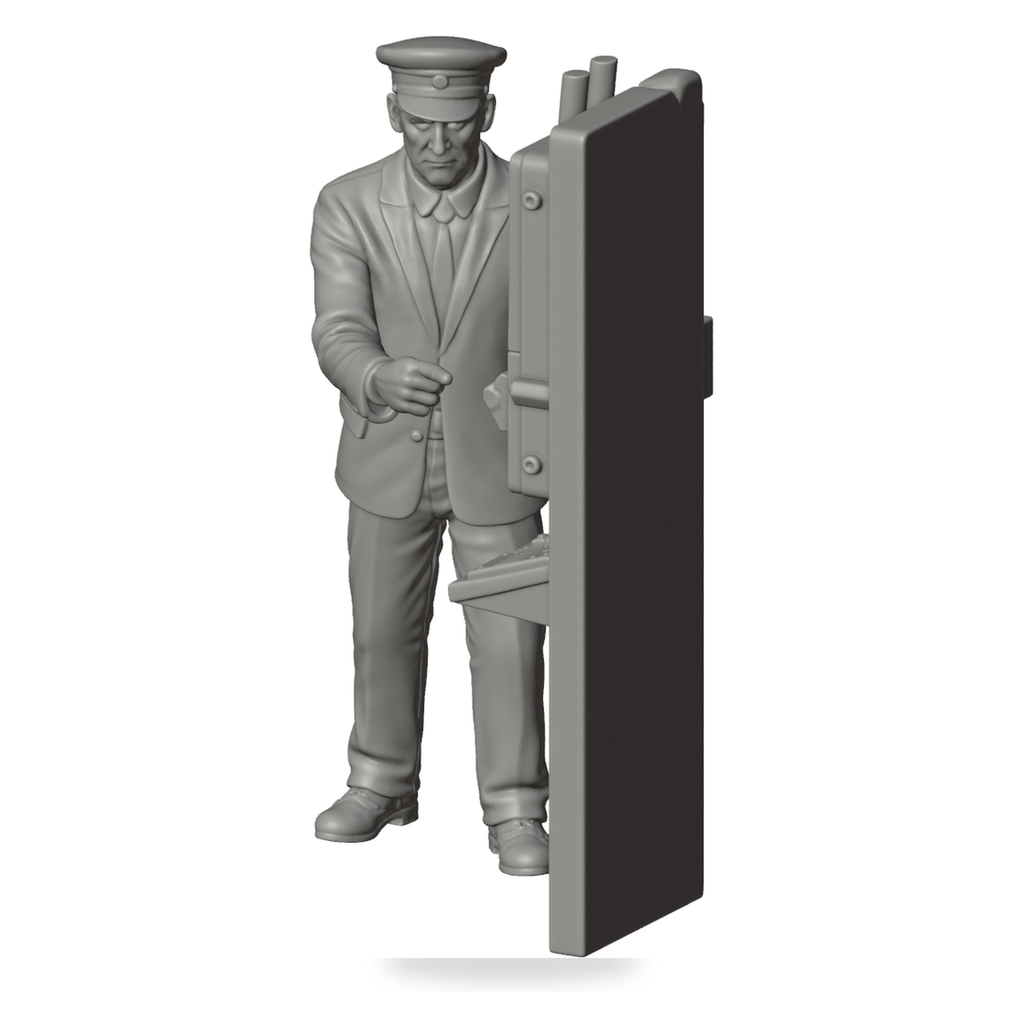 Generated grey resin studio product asset - OO Scale Ready to Paint 1950s Signalman Using An Absolute Block Instrument
