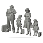 Generated grey resin studio product asset - OO Scale Ready to Paint 1950s Parents With Two Children