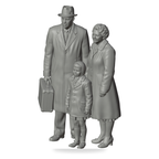 Generated grey resin studio product asset - OO Scale Ready to Paint 1950s Parents With Daughter
