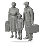 Generated grey resin studio product asset - OO Scale Ready to Paint 1950s Poor Parents With Son