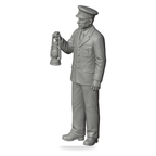 Generated grey resin studio product asset - OO Scale Ready to Paint 1950s Signalman With Lamp