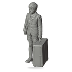 Generated grey resin studio product asset - OO Scale Ready to Paint 1950s Boy With Large Suitcase