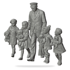 Generated grey resin studio product asset - OO Scale Ready to Paint 1950s Railway Porter Accompanying Travelling Children