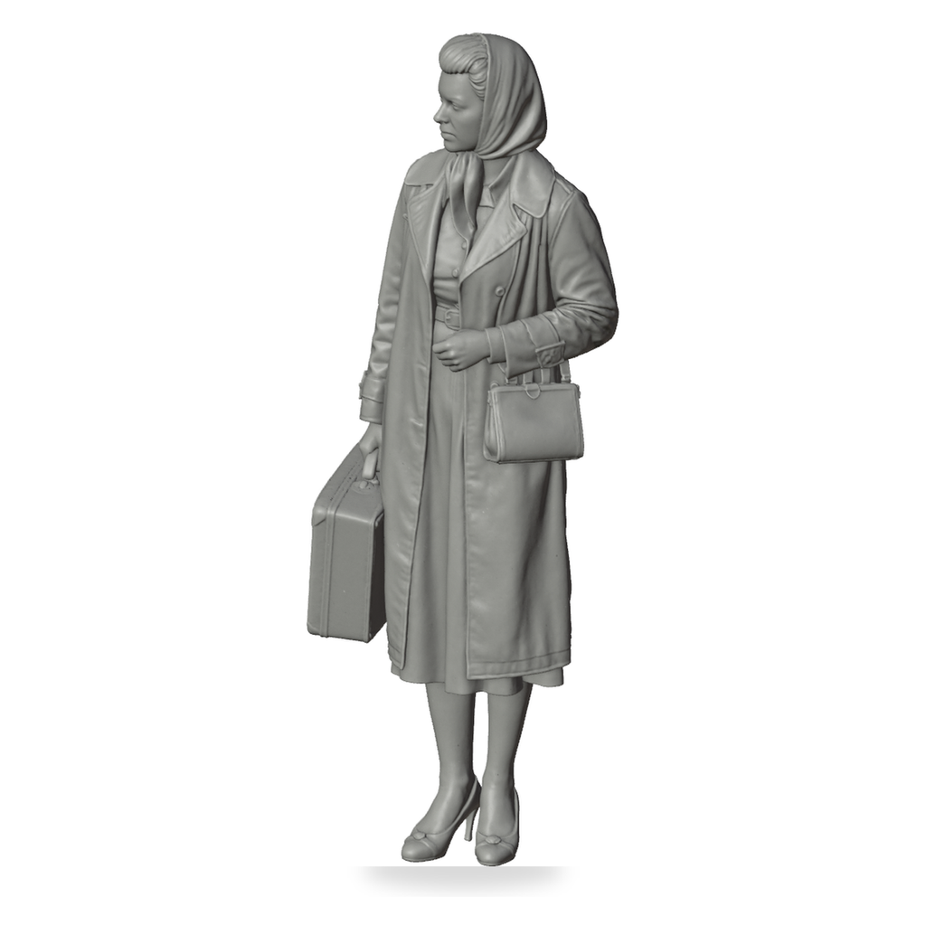 Generated grey resin studio product asset - OO Scale Ready to Paint 1950s Woman Wearing A Headscarf