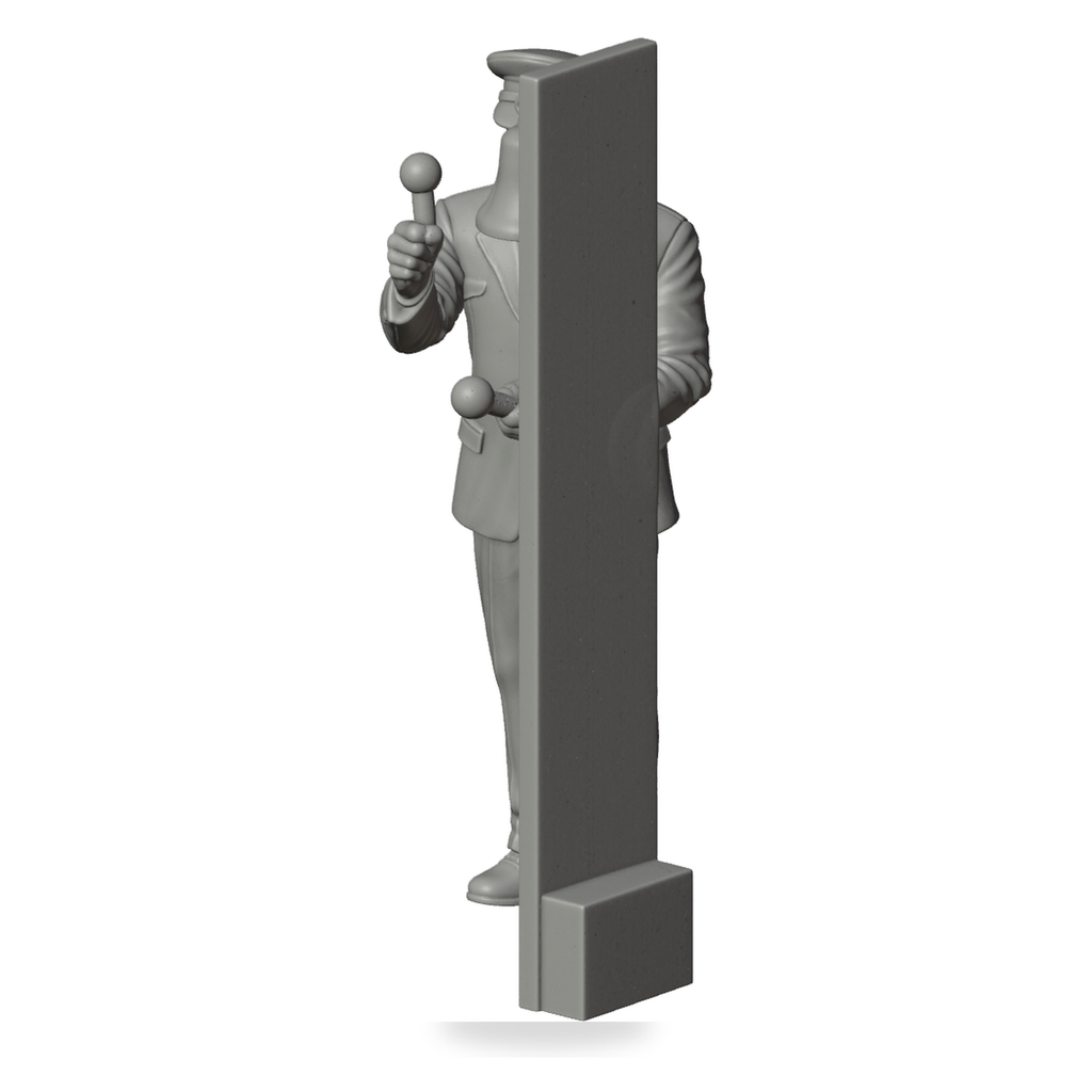 Generated grey resin studio product asset - OO Scale Ready to Paint 1950s Signalman Ringing Bell