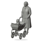 Generated grey resin studio product asset - OO Scale Ready to Paint 1950s Mother With Baby In Pram