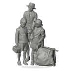Generated grey resin studio product asset - OO Scale Ready to Paint 1950s Brother And Sisters With Luggage