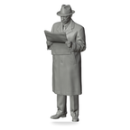 Generated grey resin studio product asset - OO Scale Ready to Paint 1950s Gentleman Reading A Newspaper