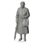 Generated grey resin studio product asset - OO Scale Ready to Paint 1950s Old Lady With Bag And Umbrella