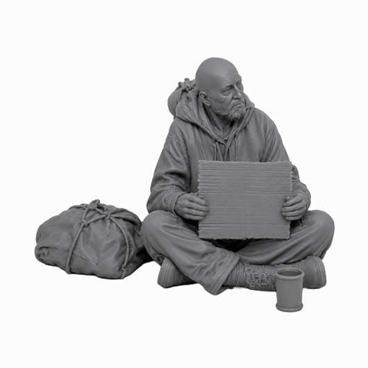 OO Scale Ready to Paint Modern Homeless Man Begging