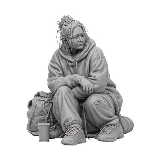 OO Scale Ready to Paint Modern Homeless Woman Sitting