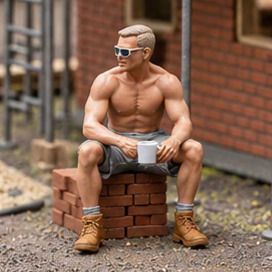 OO Scale Ready to Paint Modern Builder Sitting, Drinking Coffee