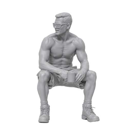 OO Scale Ready to Paint Modern Builder Sitting, Drinking Coffee