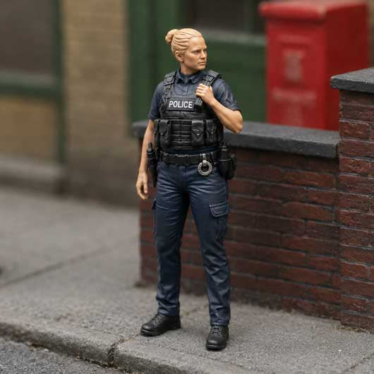 OO Scale Ready to Paint Modern Female Police Officer Talking on Radio