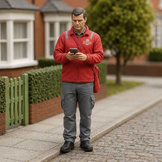 OO Scale Ready to Paint Modern Postie Checking Mobile Device